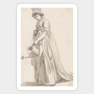 A Girl with a Watering Can facing left- Sarah Hough, Mrs. T.P. Sandby's Nursery Maid by Paul Sandby Sticker